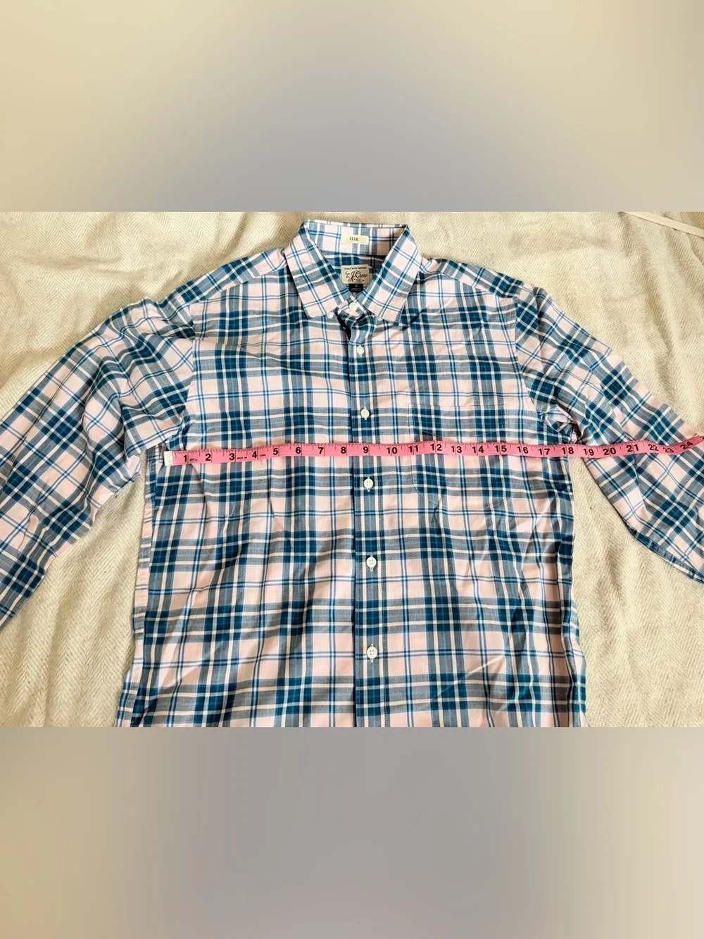 J.Crew Secret Wash Checkered pink/blue Buttoned Collar Size Small Slim NWOT